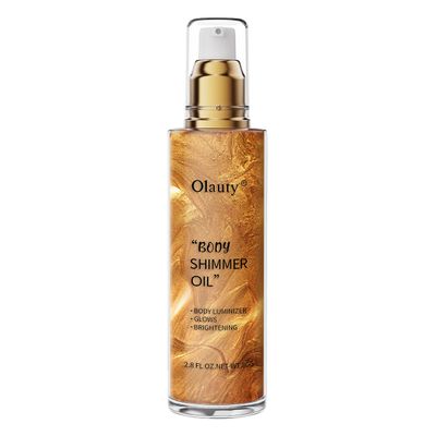 Shimmer Body Oil, Highlighter Makeup Smooth Glitter Glow Liquid Foundation for Face &amp; Body,Liquid Illuminator Body Shimmer Lotion for Women (2# Rose Gold)