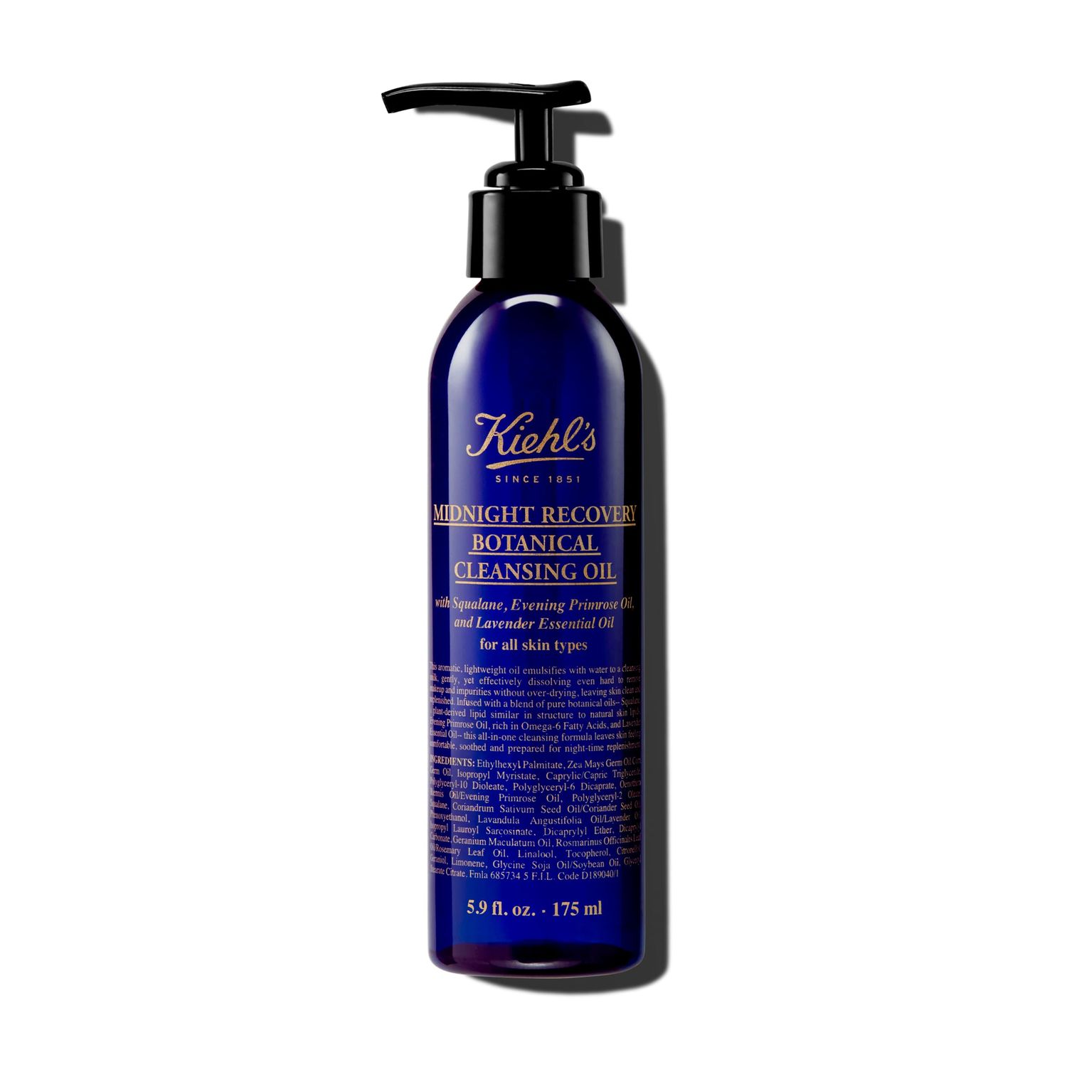 Kiehl&#39;s Midnight Recovery Botanical Cleansing Oil, Makeup Remover Face Wash, Soothes &amp; Comforts Skin, with Lavender Essential Oil, Evening Primrose Oil &amp; Squalane, Non-comedogenic - 5.9 fl oz
