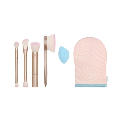 Real Techniques Endless Summer Makeup Brush Kit, Face Brushes, For Foundation, Powder, Highlight, Contour, &amp; Bronzer, Inlcudes Tanning Mitt, Premium Quality, 6 Piece Set
