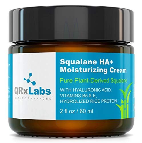 QRxLabs Plant-Based Squalane HA+ Moisturizing Cream with Hyaluronic Acid - Organic ECOCERT Approved USDA Certified Squalane Derived from Sugarcane - Moisturizer for Face, Body &amp; Skin - 2 Fl Oz / 60 ml