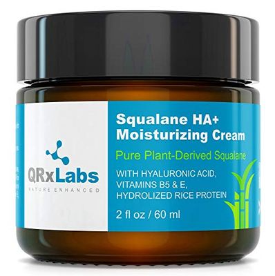 QRxLabs Plant-Based Squalane HA+ Moisturizing Cream with Hyaluronic Acid - Organic ECOCERT Approved USDA Certified Squalane Derived from Sugarcane - Moisturizer for Face, Body &amp; Skin - 2 Fl Oz / 60 ml