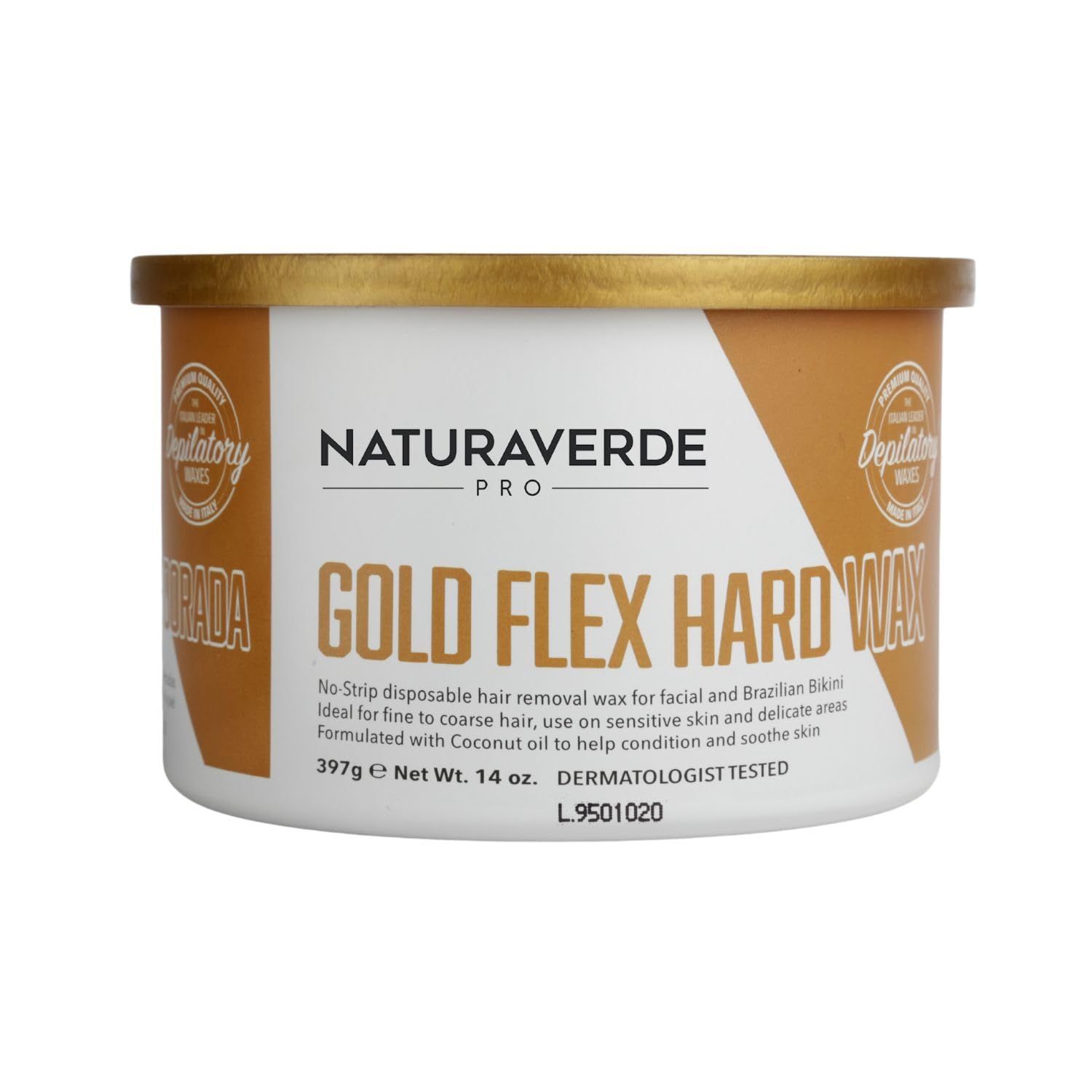 NaturaverdePro Gold Flex Hard Wax, Body and Facial Hair Removal, Brazilian Bikini Wax for Women with Soothing Coconut Oil - 14 oz