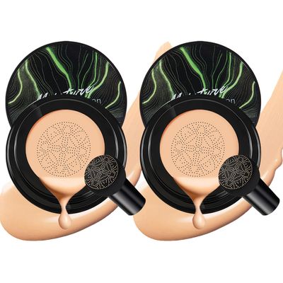 UAOE 2Pcs Air Cushion CC Cream Foundation Mushroom Head Moisture Cushion Cover Up BB Cream Makeup for Moisturizing Oil Control Concealer Brighten Skin Tone #Natural Color