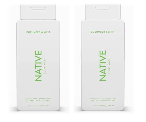 Native Body Wash Contains Naturally Derived Ingredients | For Women &amp; Men, Sulfate, Paraben, &amp; Dye Free Leaving Skin Soft and Hydrated | Cucumber &amp; Mint 18 oz - 2 Pk