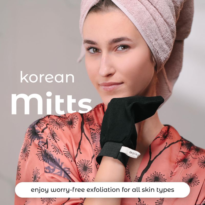MainBasics Korean Exfoliating Mitts - Deep Exfoliating Gloves for Dead Skin, Spray Tan Prep, Keratosis Pilaris, and Body Scrub - 100% Viscose (1 Pair/2 Mitts)