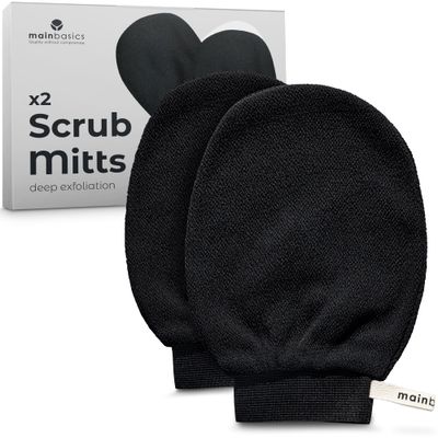MainBasics Korean Exfoliating Mitts - Deep Exfoliating Gloves for Dead Skin, Spray Tan Prep, Keratosis Pilaris, and Body Scrub - 100% Viscose (1 Pair/2 Mitts)