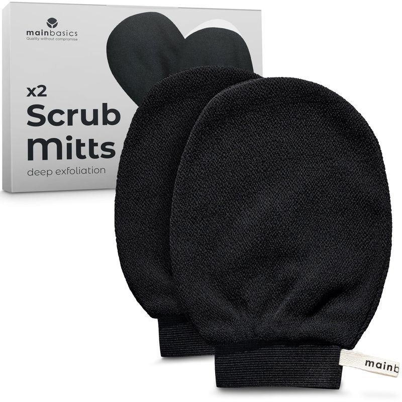 MainBasics Korean Exfoliating Mitts - Deep Exfoliating Gloves for Dead Skin, Spray Tan Prep, Keratosis Pilaris, and Body Scrub - 100% Viscose (1 Pair/2 Mitts)