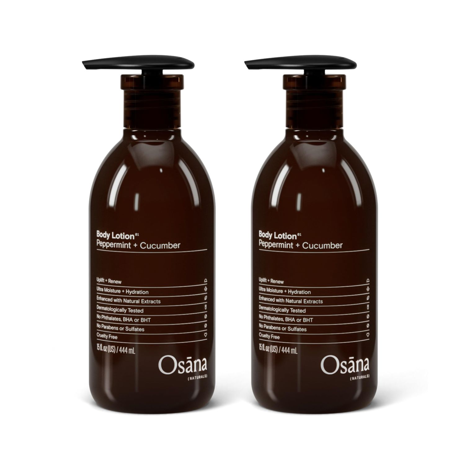 Osana Body Lotion Moisturizer for Dry Skin with Shea Butter &amp; Coconut Oil, Peppermint &amp; Cucumber Scented, 15oz Dual Pack