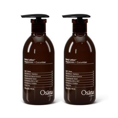 Osana Body Lotion Moisturizer for Dry Skin with Shea Butter &amp; Coconut Oil, Peppermint &amp; Cucumber Scented, 15oz Dual Pack