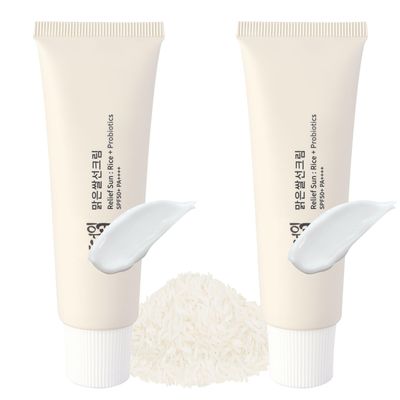 Wsrchh 2PCS Relief Sun Organic Sunscreen SPF50+, PA++++ Rice and Probiotics | Korean Skin Care Solution for All Skin Types | Nourishing Skin Protection