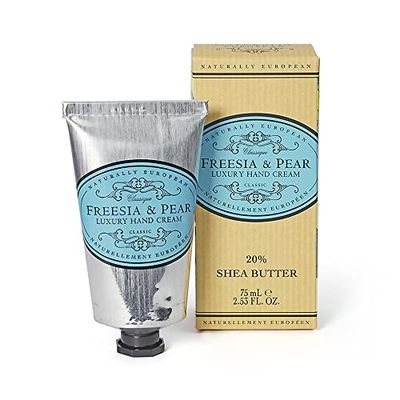 Naturally European Freesia &amp; Pear Luxury Hand Cream Boxed 20% Shea Butter - 75ml | Combats Dry Skin For Those Hardworking Hands | Hand Cream, Hand Cream for Very Dry Hands, Shea Butter