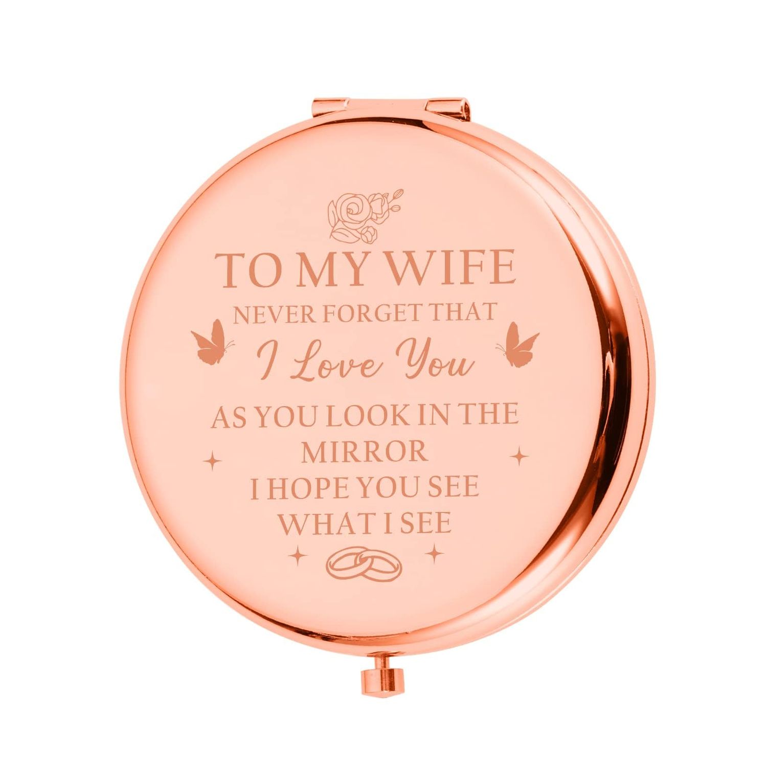Valentines Day Gifts for Wife, Cute Valentines Day Gifts for Her Wife, Rose Gold Compact Mirror for Wifey, Anniversary Wedding Gifts for Women, Wife Gifts from Husband, Wife Valentines Day Gifts