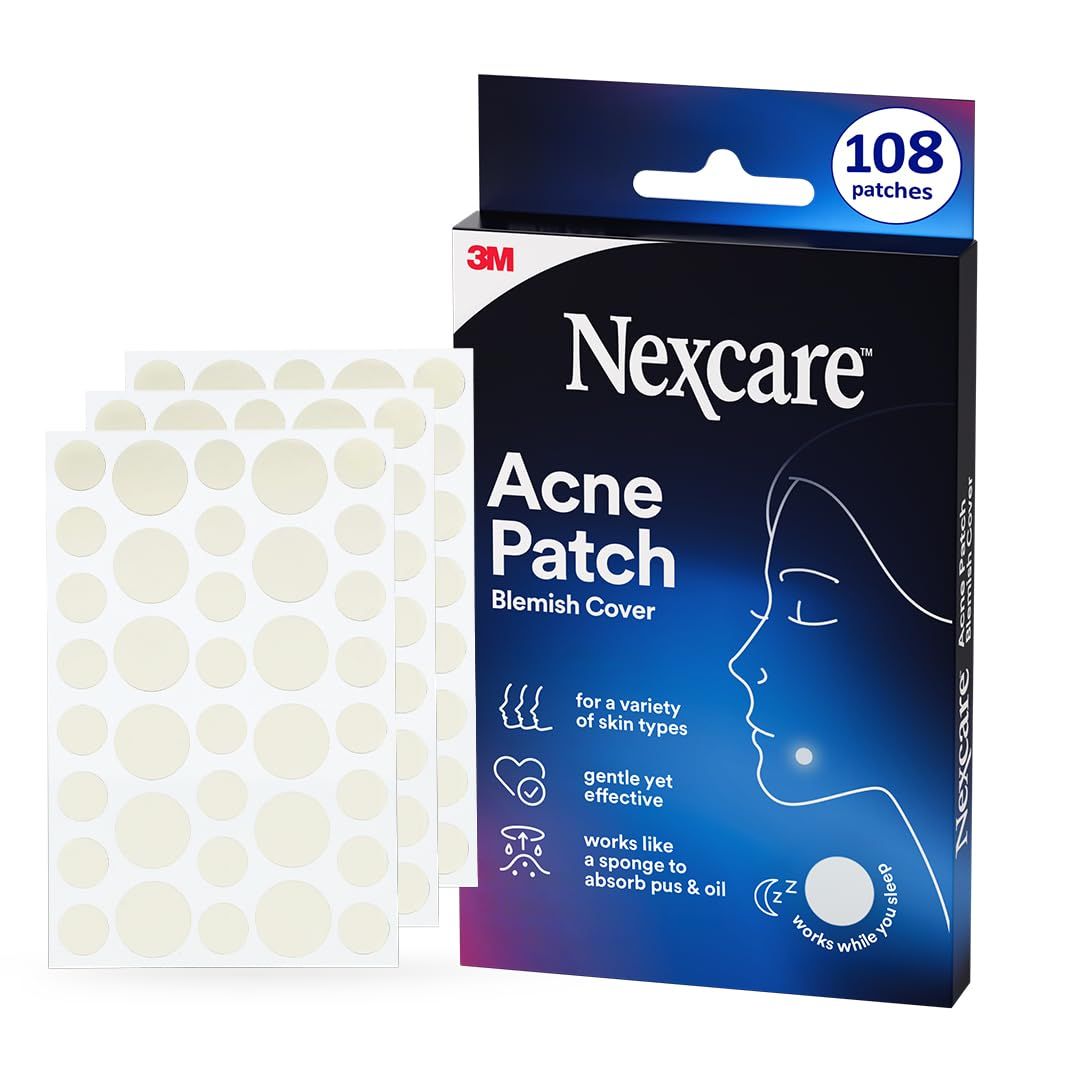 Nexcare Acne Patches, Pimple Patches for Face and Body, Hydrocolloid Patches Suitable for Most Skin Types - 108 Small and Medium Patches