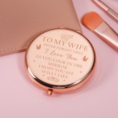 Valentines Day Gifts for Wife, Cute Valentines Day Gifts for Her Wife, Rose Gold Compact Mirror for Wifey, Anniversary Wedding Gifts for Women, Wife Gifts from Husband, Wife Valentines Day Gifts