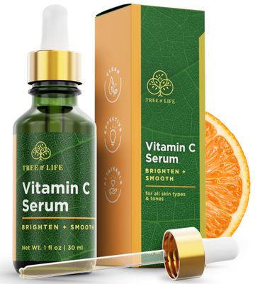 Tree of Life Beauty Vitamin C Skin Care Set, Skin Brightening Face Oil for Dark and Age Spots, Facial Serums for Dry and Sensitive Skin with Hyaluronic Acid &amp; Vitamin E for Soft Smooth Skin, 1 Fl Oz