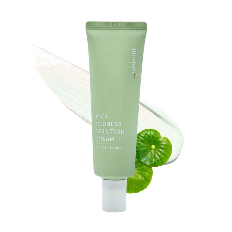 Meebak Cica Redness Solution Cream Lite | Redness Relief | Green Color-Corrector | CC Cream w/Niacinamide | Tinted Moisturizer - Fair to Medium Skin
