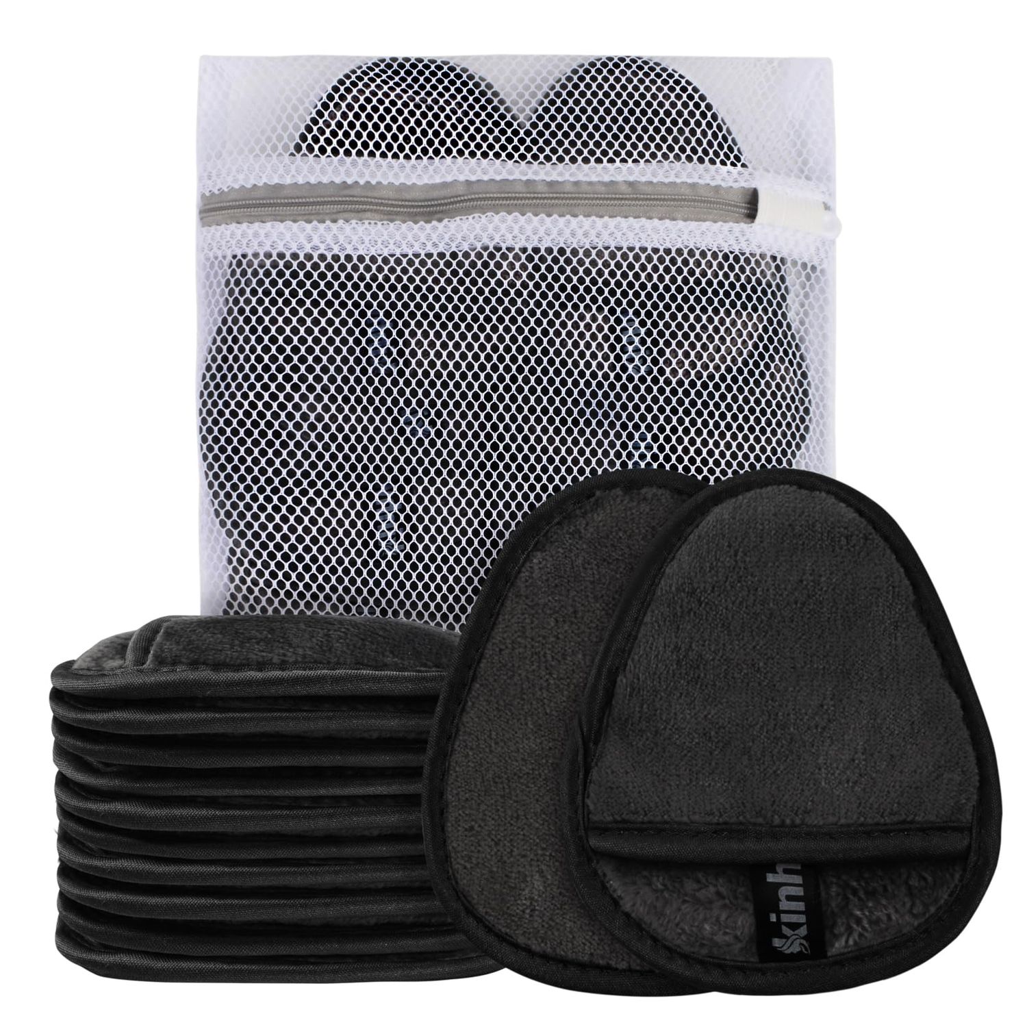 Reusable Makeup Remover Pads Microfiber Exfoliating Washcloth Ultra Soft Facial Cleansing Cloths for Sensitive Skin Face,Eye,Lips With Laundry Bag Pack of 12 Black