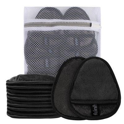 Reusable Makeup Remover Pads Microfiber Exfoliating Washcloth Ultra Soft Facial Cleansing Cloths for Sensitive Skin Face,Eye,Lips With Laundry Bag Pack of 12 Black