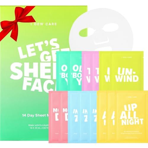 I DEW CARE Korean Glass Skin Sheet Mask 14 Variety Pack | Face Mask Pack For Perfect Skin Care Routine, 2 Week Intense Skincare Makeover with Collagen, Valentine Day Gifts Sets, 14 Count