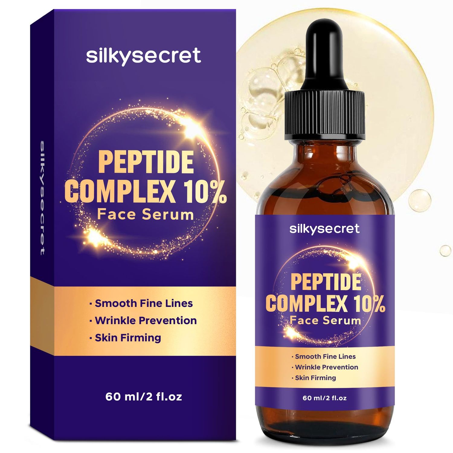 SilkySecret 10% Peptide Serum (2 Fl Oz), Collagen Peptide Serum, Hyaluronic Acid &amp; Niacinamide, Anti-Aging Argireline, Hydrating, Firming &amp; Wrinkle-Reducing Face Serum