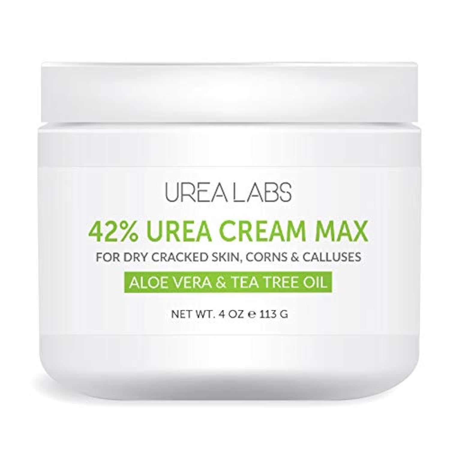 UREA LABS | 42% Urea Cream MAX w/Aloe Vera &amp; Tea Tree Oil, 4 Oz Highest Potency Foot Cream, Corn &amp; Callus Remover. Moisturizes &amp; Re-hydrates Rough, Cracked, Dead &amp; Dry Skin on Feet, Elbows and Hands