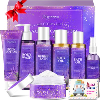 Spa Gifts for Women,Christmas Gifts for Women,Womens Gifts for Christmas,Lavender Bath Spa Set for Relaxation &amp; Stress Relief,Relaxing Spa Gift Baskets for Women,Stocking Stuffers for Adults Women Mom
