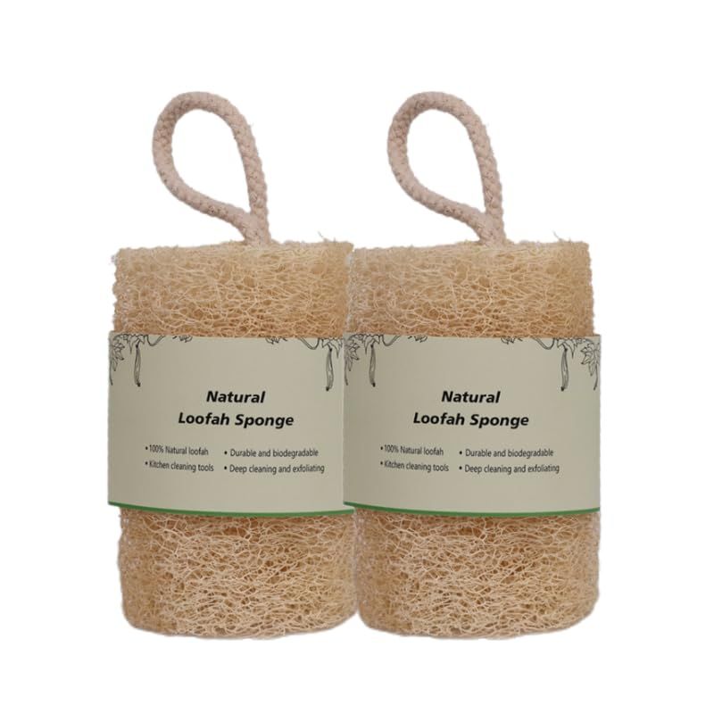 Natural Loofah Sponge (2 Packs), Unprocessed Natural luffa Cleaning for Deep Clean Skin Care Bath Shower,Exfoliating and Cleaning Body and Face,Scrubber for Women and Men for Body and Face