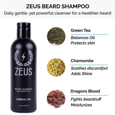 ZEUS Starter Beard Wash Kit with Travel Toiletry Dopp Bag - Beard Wash Shampoo &amp; Conditioner, Beard Brush &amp; Travel Toiletry Bag (Verbena Lime)
