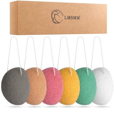Organic Konjac Cleansing Facial Sponges Set - Gentle Exfoliating Konjac Sponge Scrubbers for Face Body Washing with Activated Charcoal, Natural Skincare Tools for Oily Dry Combination Sensitive Skin
