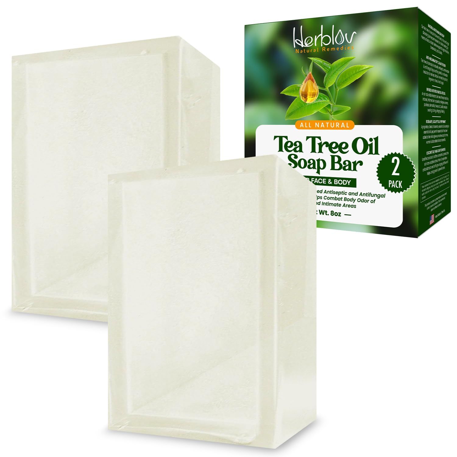 Herblov Tea Tree Oil Soap Bar for Face &amp; Body, 4oz -All Natural Remedy Skin Cleanser - Pure Essential Oil Infused Skincare Cleansing Soap for Dirt &amp; Acne - Tea Tree Face &amp; Body Wash Made in USA
