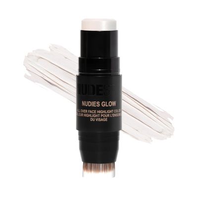 Nudestix Nudies Glow Cream Highlighter Bronze + Glow 3-in-1 All Over Face Colour for Eyes, Cheeks, Lips w/Blending Brush (Ice Ice Baby)