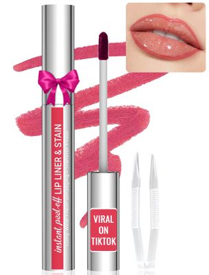 Lip Liner - Lip Liner Stain, Peel Off Lip Stain, Long Lasting Lip Stain Peel Off with Natural Finish, Easy to Use, Waterproof, Smudge-proof, Transfer-proof, Highly Pigmented Color, Rose