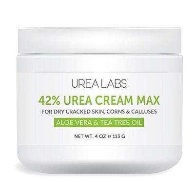 UREA LABS | 42% Urea Cream MAX w/Aloe Vera & Tea Tree Oil, 4 Oz Highest Potency Foot Cream, Corn & Callus Remover. Moisturizes & Re-hydrates Rough, Cracked, Dead & Dry Skin on Feet, Elbows and Hands