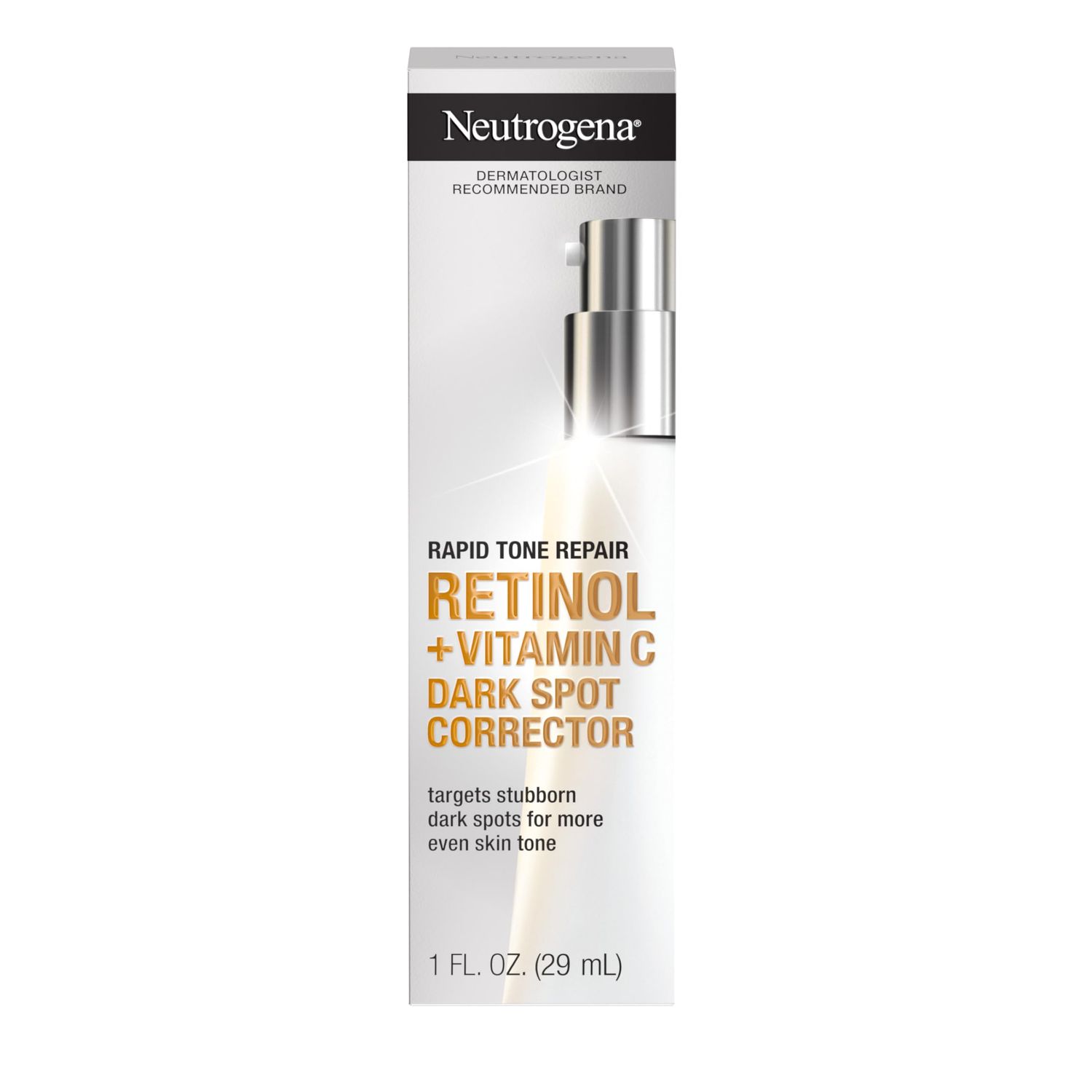 Neutrogena Rapid Tone Repair Retinol + Vitamin C Dark Spot Corrector Face Serum, Daily Anti-Wrinkle Dark Spot Corrector to Brighten &amp; Even Tone, Mineral-Oil &amp; Dye-Free, White, 1 oz