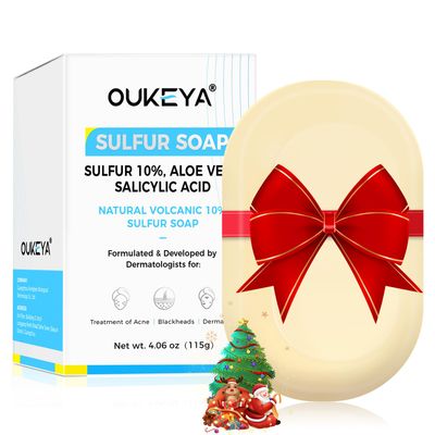 OUKEYA Sulfur Soap Treatment For Face, Sulfur Soap For Acne Pharmaceutical Grade Dermatologists With Sulfur 10%, 2% Salicylic Acid, Goat Milk, Tea Tree, Hyaluronic Acid, Aloe