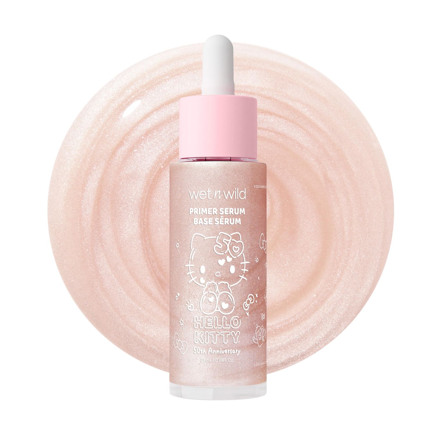 wet n wild Hello Kitty Primer Serum, Infused Vitamin E &amp; Diamond Powder for Long-Lasting Hydration, Warm Apple Pie Lightly Scented, Cruelty-Free &amp; Vegan