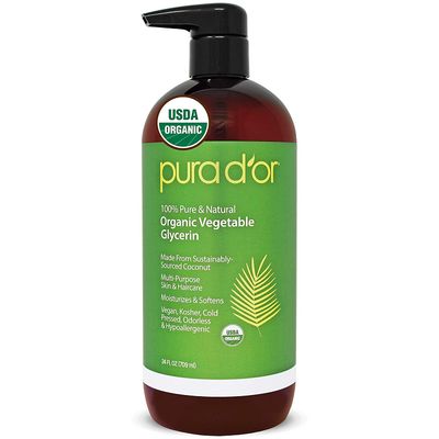 PURA D&#39;OR Organic Vegetable Glycerin (24oz) Derived from Coconut,100% Pure Premium Grade,Clear &amp; Odorless,Non-GMO,Kosher,Vegan,Cold Pressed,Hair,Skin &amp; DIY Base (Packaging may vary)