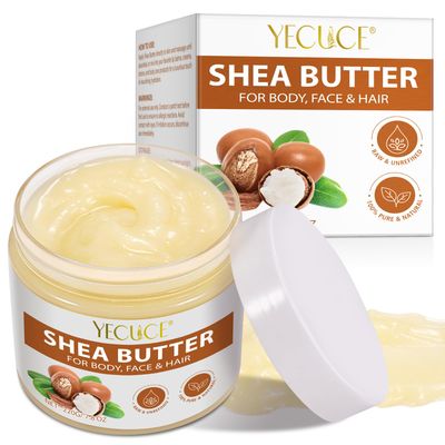 Pure Organic Shea Butter Raw, Unrefined Body &amp; Face Butter - 100% Natural Vitamin A, E &amp; F - Long-Lasting Hydration for Dry Skin, Hair Care, 7.8 oz