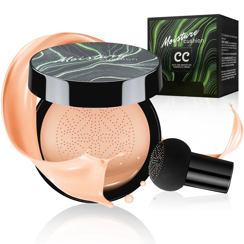 Mushroom Head Air Cushion CC Cream Foundation - Moisturizing &amp; Long-Lasting BB Cream Concealer Makeup Base for All Skin Types, Brighten Long - Lasting Even Color Correcting Concealer (Nude)