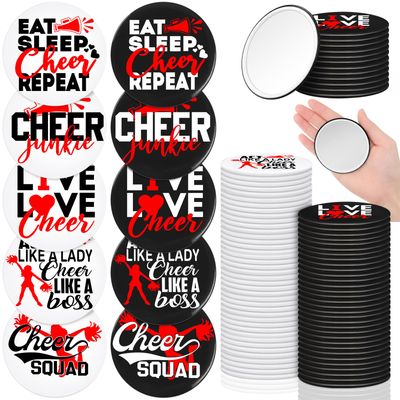Threehoney 50 Pcs Cheer Gifts Bulk for Team Cheerleader Compact Mirror Bulk Pocket Mirror Bulk Cheerleader Party Favors 2.68 Inch Portable Makeup Mirrors for Cheer Team(Red)