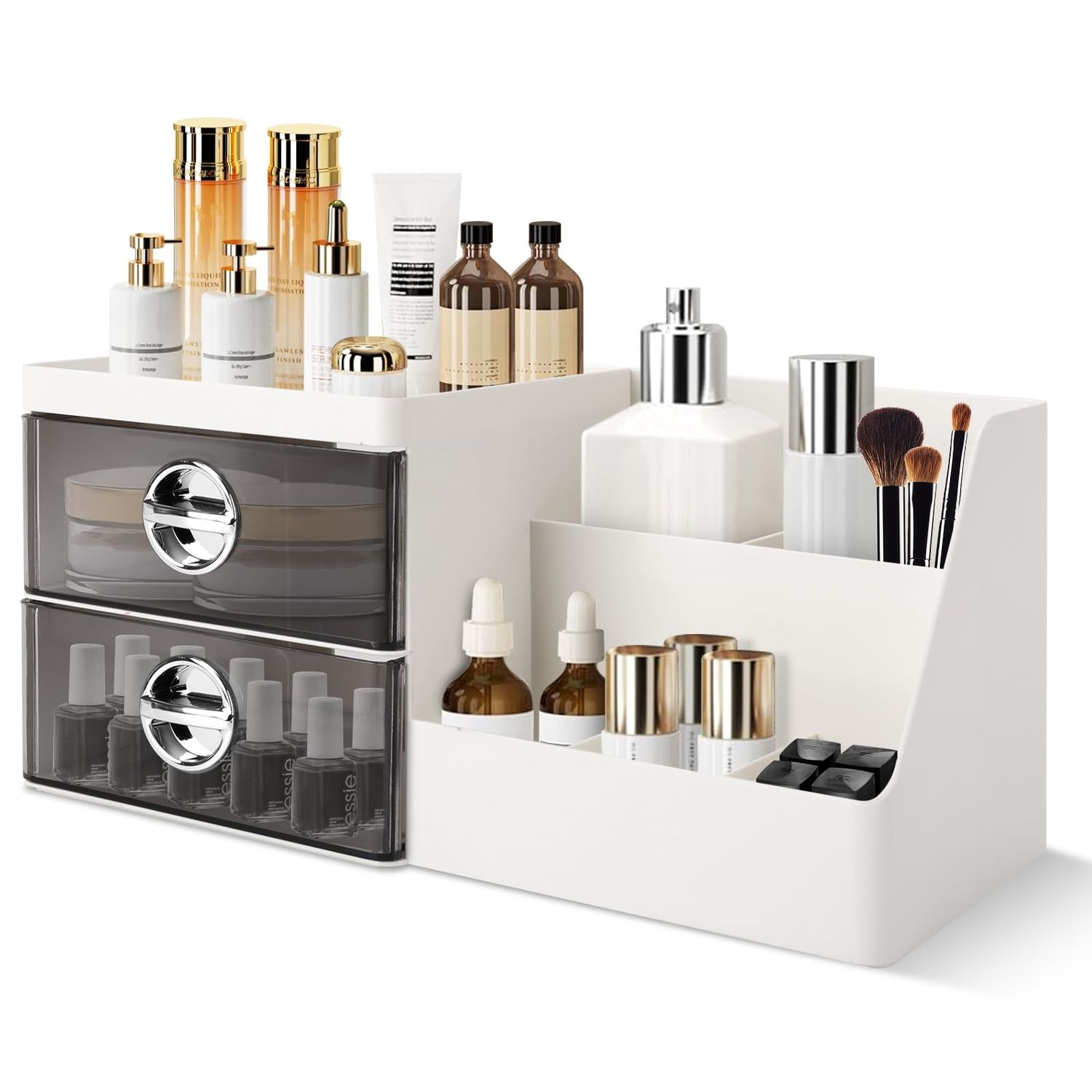 Makeup Organizer with Clear Drawers,Plastic Skincare Organizers for Vanity,Large Capacity Makeup Organizer Countertop for Cosmetics, Skincare,Office Stationery (Gray Drawer)