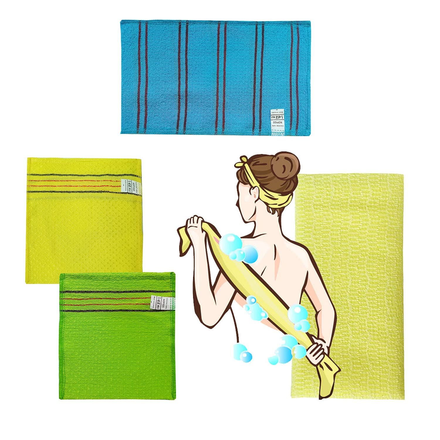 NOPIGO Exfoliating Bath Washcloth Mitt for Remove Dead Skin.Loofah Sponge, Korean &amp; Japanse &amp; African Net Sponge Rag. Back Scrubber Washer for Use in Shower Bath(Variety Pack 4)