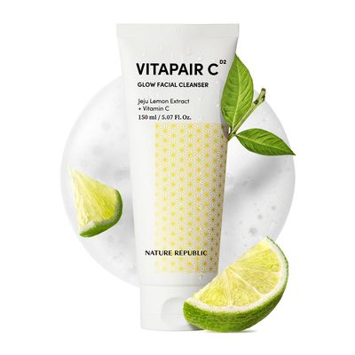 Nature Republic Vitapair C glow Facial Cleanser, Centella Asiatica Extract, Citrus Lemon Fruit Extract, Face wash, Cleansing Foam, Vitamin C Cleanser, Korean Skin Care, 150ml / 5.07 fl oz