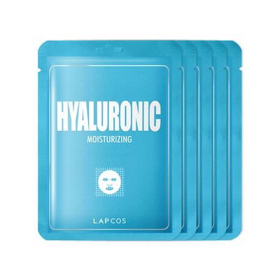LAPCOS Hyaluronic Acid Sheet Mask, Daily Hydrating Face Mask, Protects &amp; Nourishes Skin, Korean Beauty Favorite, 5-Pack
