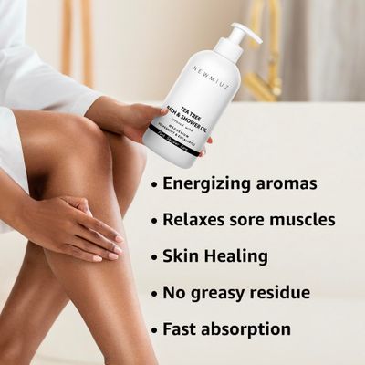 In-Shower Body Conditioner Soft Skin Post Shower Care Wet Skin Moisturizer for Body & Legs 2 in 1 Bath Oil & Shower Oil Sore Muscles Recovery Peppermint Magnesium Tea Tree Spa Self Care Spa Gift