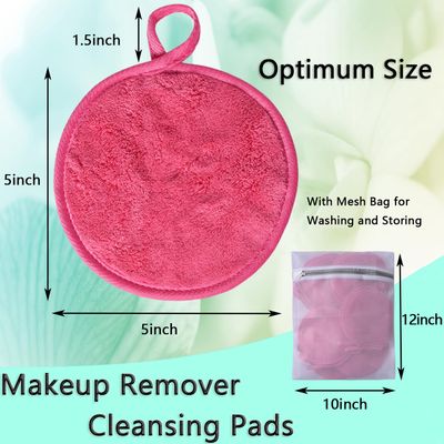 Large Reusable Makeup Remover Pads for Face, Soft Microfiber Makeup Remover Cloths Washable, Premiun 5 INCH Face Cleaning Pad with Laundry Bag, 24 Pack Pink