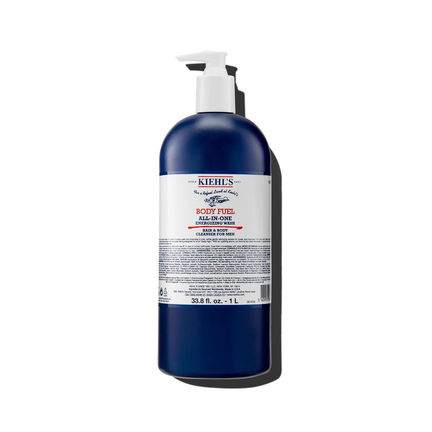 Kiehl&#39;s Body Fuel All-in-One Energizing Body Wash &amp; Shampoo for Men, with Menthol, Caffeine, Vitamin E &amp; Vitamin C, Gently Removes Excess Oil, Sweat &amp; Impurities, for Men&#39;s Skin and Hair - 33.8 fl oz