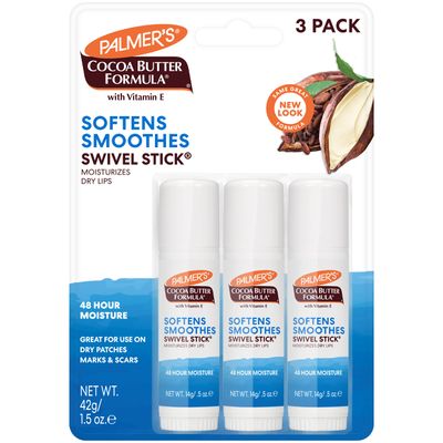 Palmer's Cocoa Butter Formula Moisturizing Swivel Stick with Vitamin E, Lip Balm for Beach Bag, Face & Body Moisturizer Stick, Ideal for Treating Dry Skin Patches (Pack of 3) Palmer's Cocoa Butter Formula Moisturizing Swivel Stick with Vitamin E, Lip Balm for Beach Bag, Face & Body Moisturizer Stick, Ideal for Treating Dry Skin Patches (Pack of 3)