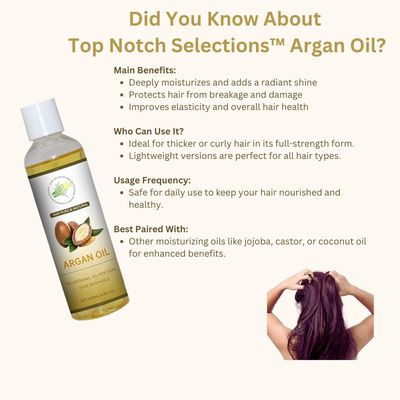 Top Notch Selections Argan Oil for Hair, Skin and Nails, 100% Pure Organic, Natural