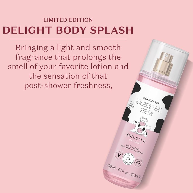 O Boticrio Cuide-se Bem Delight Body Splash, Sweet and Refreshing Fragrance Mist, 6.7 Ounce (200ml)
